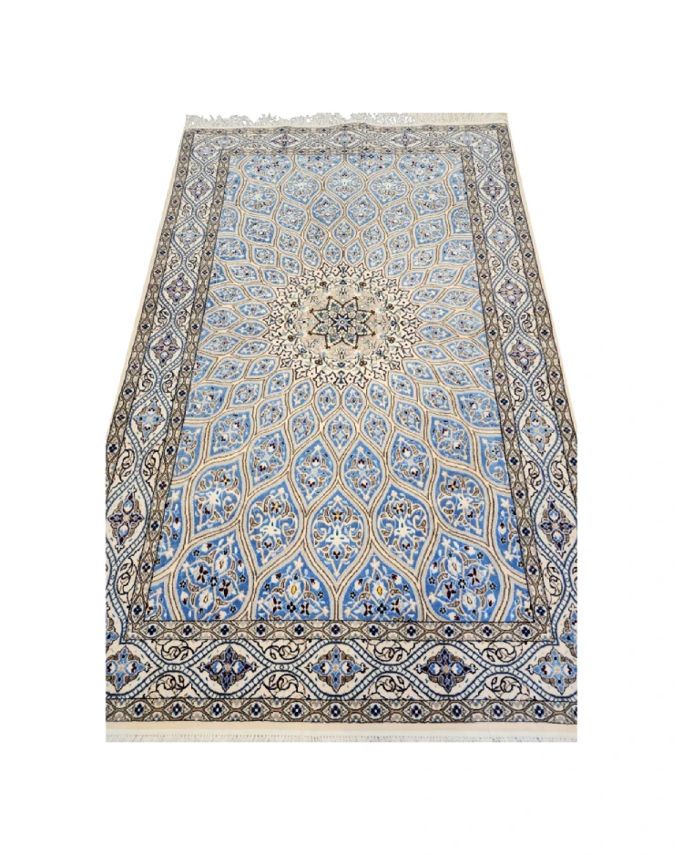 Handmade Blue Gonbad Persian Nain Area Rug 321231